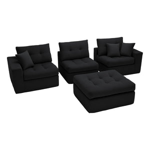 English Elm Corduroy L-shaped Sectional Sleeper Sofa No Assembly Needed for Apartments Black W5532S00028