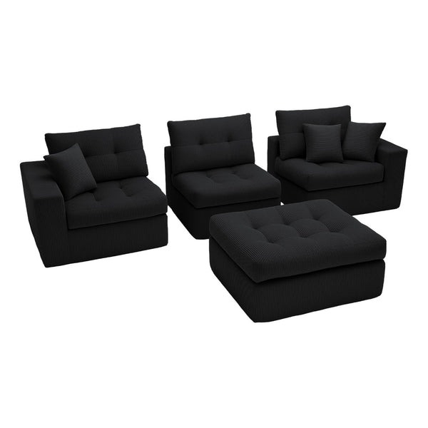 English Elm Corduroy L-shaped Sectional Sleeper Sofa No Assembly Needed for Apartments Black W5532S00028