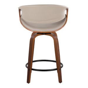 English Elm Symphony 24" Mid-Century Modern Counter Stools Set Of 2 - Walnut Wood & Grey Faux Leather Swivel Design B202S00090-GIGA