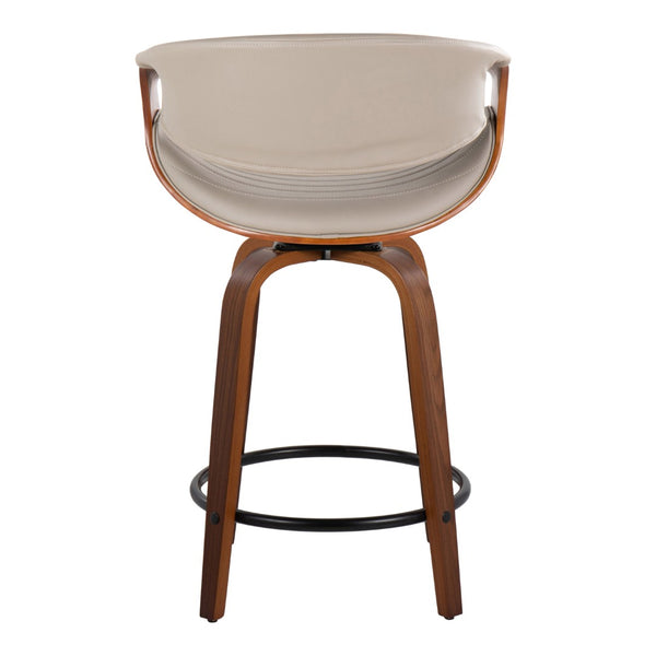 English Elm Symphony 24" Mid-Century Modern Counter Stools Set Of 2 - Walnut Wood & Grey Faux Leather Swivel Design B202S00090-GIGA
