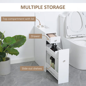 English Elm HOMCOM Slim Wooden Bathroom Storage Cabinet White – Narrow MDF Organizer with 4 Hidden Drawers, 45lb Capacity W2225P173989