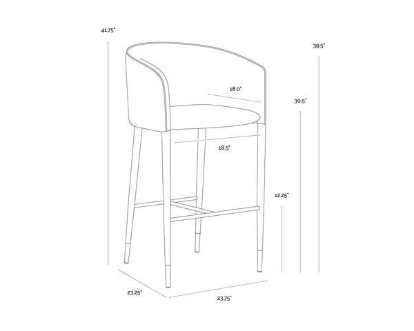 Sunpan Asher Modern Barrel Back Barstool with Stylish Black Steel Legs and Elegant Gold Foot Caps Flint Grey / Napa Taupe