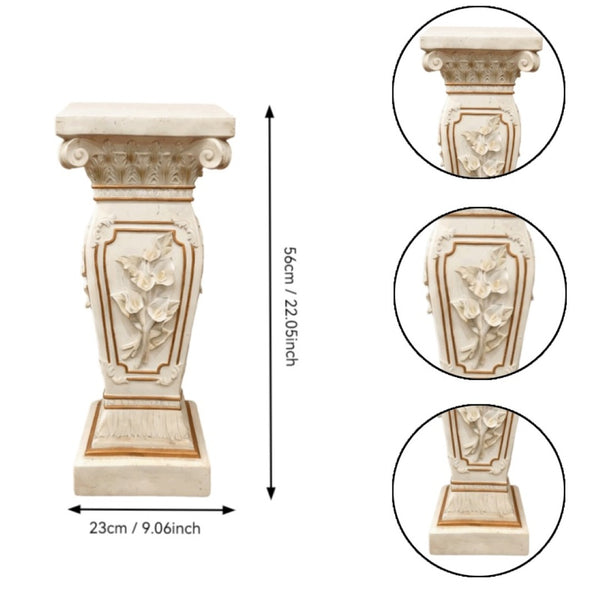 English Elm 22.05" Resin Fluted Column Pedestal Ionic Scroll Floral Relief European Garden Stand W5709P463877