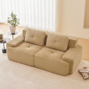 English Elm 82" Modern L-Shaped Modular Sectional Sofa with Plush Corduroy, Deep Seats, Tufted Elegance Camel W714P364680