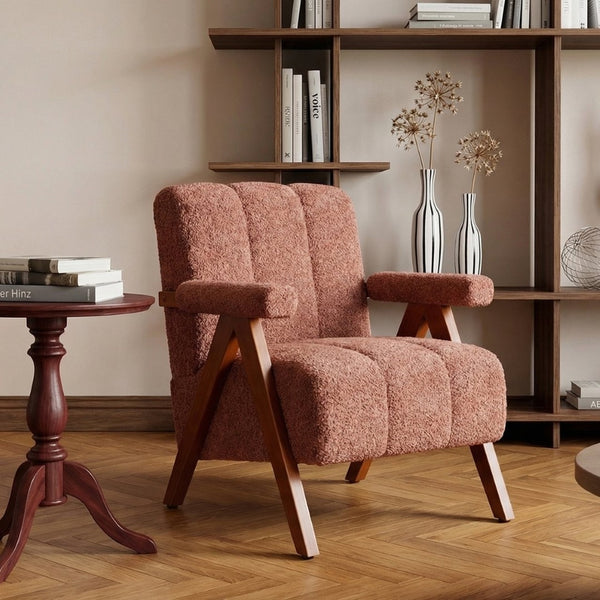 English Elm Mid-century Modern Chenille Accent Chair Cloud Silhouette Oak Frame Living Room Lounge Rust Red W1170P425436