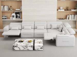 English Elm Power Reclining Sectional Sofa with Bluetooth Speakers Wireless Charging and Storage Console W3795S00017