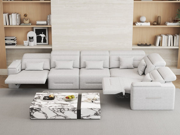 English Elm Power Reclining Sectional Sofa with Bluetooth Speakers Wireless Charging and Storage Console W3795S00017