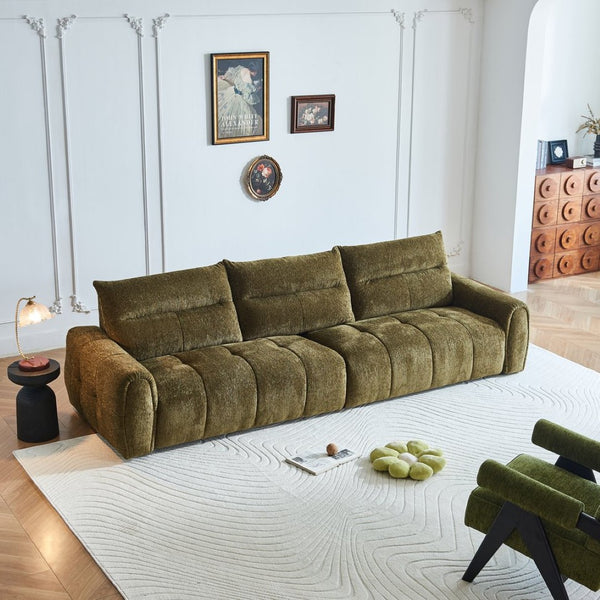 English Elm Premium Chenille High-back Sofa Solid Hardwood Frame Ergonomic Seat for Spacious Living Green W1765S00139