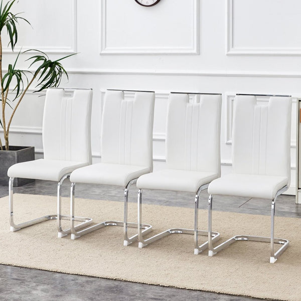 English Elm Set Of 4 Bow-Shaped White Pu Chairs - Modern Ergonomic Design For Comfort In Any Contemporary Space W3226P279081-GIGA