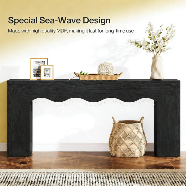 English Elm Wood Solid Fir Console Table Handcrafted Farmhouse Style for Entryway or Sofa T3971P449800
