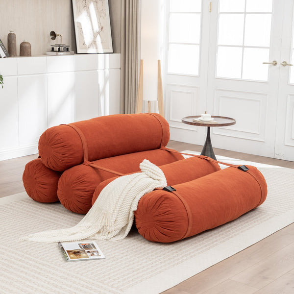 English Elm Adjustable Corduroy Floor Sofa with 5 Modular Cylinders for Custom Lounging and Ultimate Comfort Orange W1170P365599