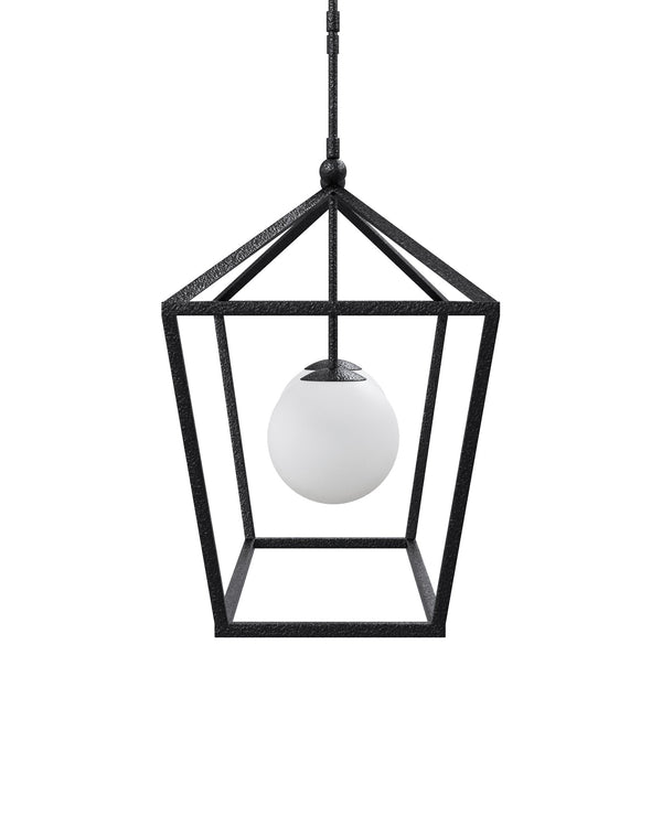 Currey & Company Denison Black Outdoor Lantern - Elegant Wrought Iron Design With Soft Glow For Patios & Porches Black Wrought Iron ,Glass 9500-0023-currey-company
