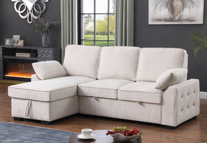 English Elm Mackenzie Chenille Fabric Reversible Sleeper Sectional with Storage Chaise, Drop-Down Console and USB Charging Ports Beige B061S00935