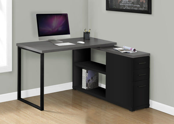 English Elm Computer L-Shape Desk with Left/Right Setup, Black/Grey Laminate, 3 Drawers & File Storage, Modern Office Organizer B2710P219767