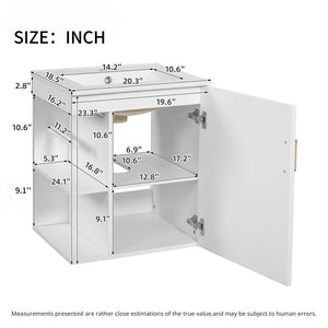 English Elm 20" Floating Bathroom Vanity with Ceramic Sink Soft Close Door and Open Side Shelf N710P332058K