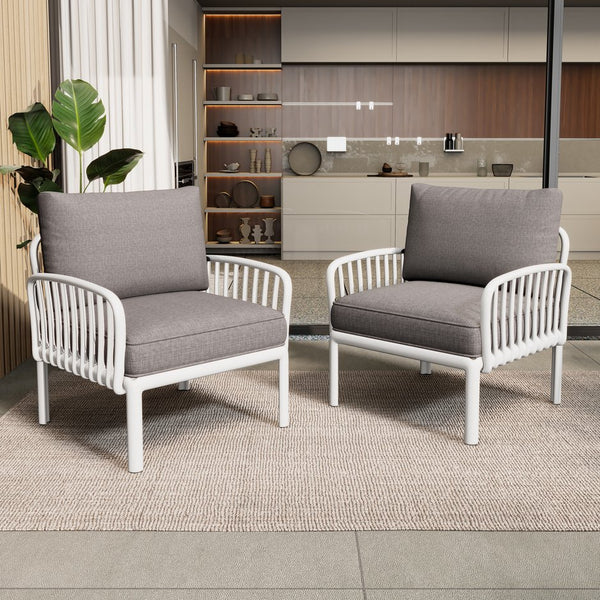 English Elm Christopher Knight Home® - ( SET OF 2 ) Outdoor Patio Club Chair with Waterproof Thick Cushions, Deep Seating, Modern Classic Style White+gray N780P199454W-2