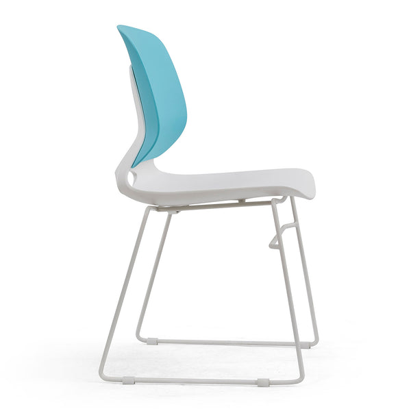 English Elm Modern Stacked Office Chair Set Ergonomic Polypropylene & Steel 4-Piece Stackable Durable Support White+Blue W3788P372655