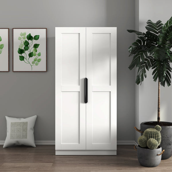 English Elm 62.99in Kitchen Pantry Cabinet with Multi-Level Shelves and Doors for Stylish Organized Storage White W331S00152