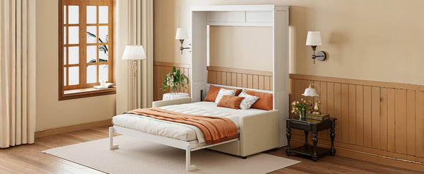 English Elm Full Size Murphy Wall Bed with Integrated Linen Sofa for Studio or Guest Room White LP000890AAK-1