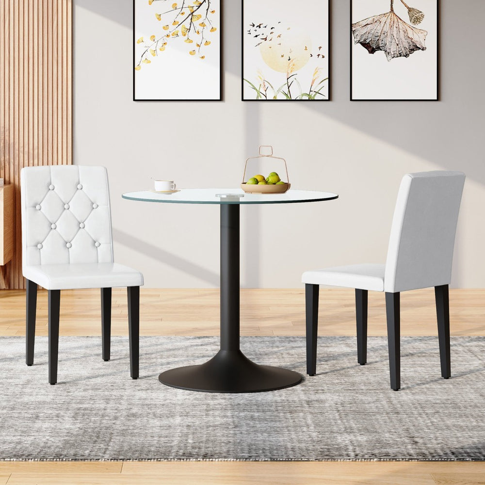 English Elm 4-piece Brown Suede Dining Chair Set with Tufted Back and Walnut Metal Legs White+Black W1151P361173
