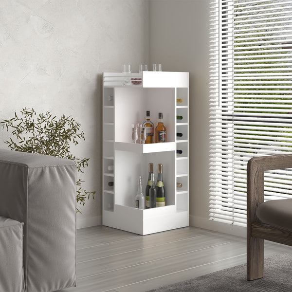 English Elm Lyman 46" Tall Corner Bar Cabinet with 14 Bottle Cubbies, Two Shelves, Space-Saving Stylish Storage White 32.2 L x 59 W x 12 H B200P253731