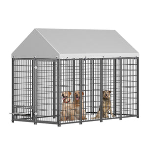 English Elm Large Metal Outdoor Dog Kennel Walk-in Pet Enclosure with Uv-resistant Roof Cover W1820P350994
