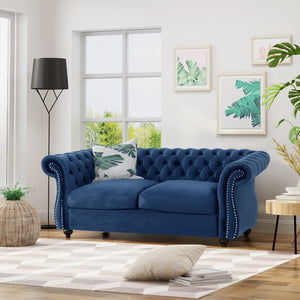 English Elm Christopher Knight Home® - LOVESEAT Plush Velvet Tufted Diamond Stitch with Nailhead Trim and Scrolled Arms for Luxe Comfort Navy Blue 63045.00NVLTNBLU