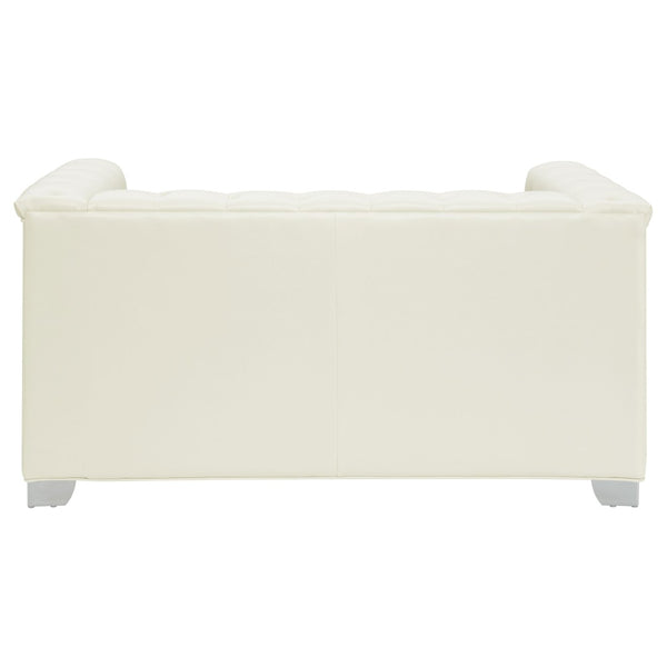 English Elm Earline Tufted Pu Leatherette Loveseat with Chrome Legs Art Deco Tuxedo Silhouette B062P441028