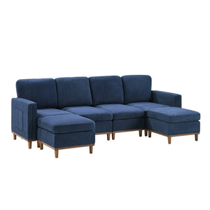 English Elm Modern Modular Sectional Sofa with Plush Cushions and Tapered Legs for Living Rooms Blue W2085S00101