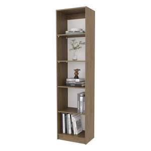 English Elm Beaver 5-Shelf Bookcase 71" High in Natural Oak & White – Scratch-Resistant Melamine, Versatile Storage B128P314794