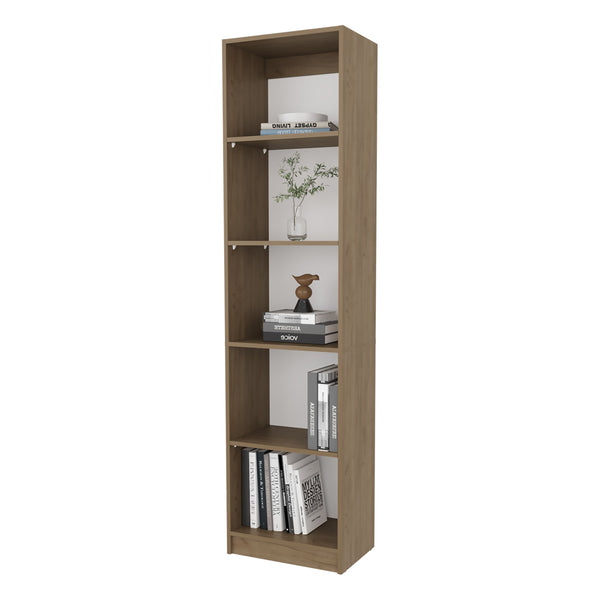 English Elm Beaver 5-Shelf Bookcase 71" High in Natural Oak & White – Scratch-Resistant Melamine, Versatile Storage B128P314794