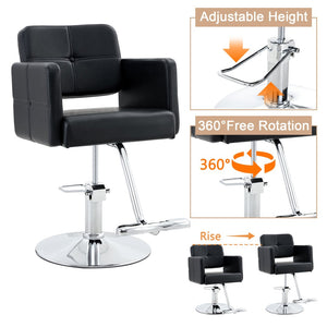 English Elm Fashionable Hydraulic Salon Chair Black Pu Leather Swivel Seat for Styling Studios W1151P361700