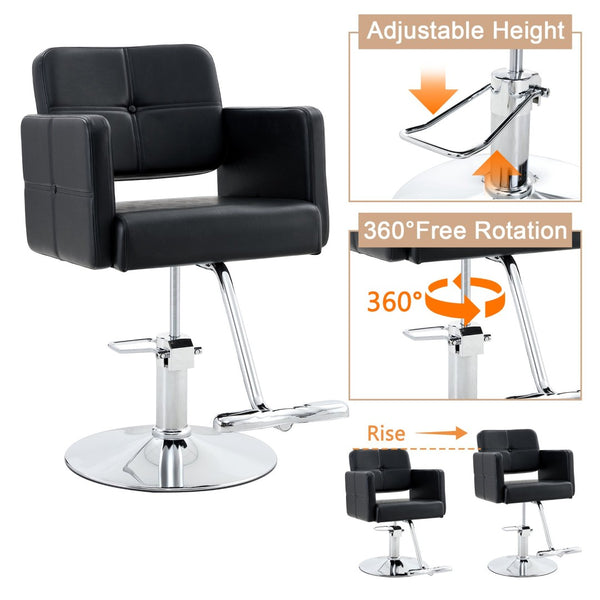English Elm Fashionable Hydraulic Salon Chair Black Pu Leather Swivel Seat for Styling Studios W1151P361700