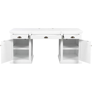 English Elm 67" White Executive Desk with Cabinet Storage Drawers and Usb Ports for Home Office N751S415500K