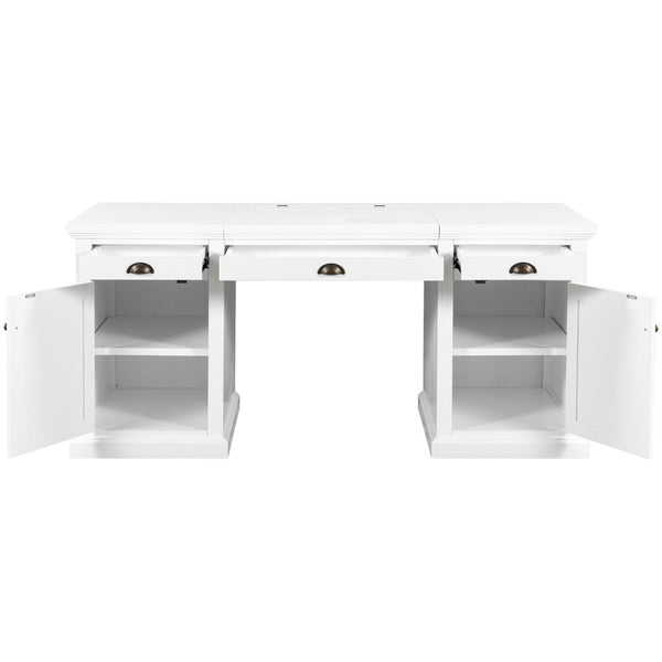 English Elm 67" White Executive Desk with Cabinet Storage Drawers and Usb Ports for Home Office N751S415500K