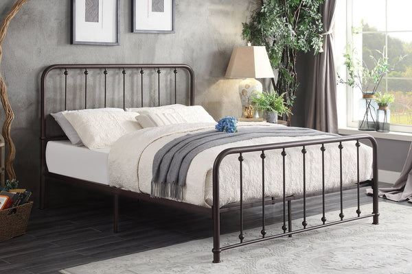 English Elm Classic Queen Platform Bed with Curved Headboard and Ball Accent Detailing, Dark Bronze Metal Frame Antique Bronze 66 L x 38.5 W x 3.75 H B011P263747