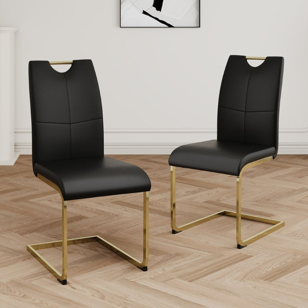 English Elm Modern Faux Leather Dining Side Chairs with Chrome Legs Ergonomic Set of 2 W210127291