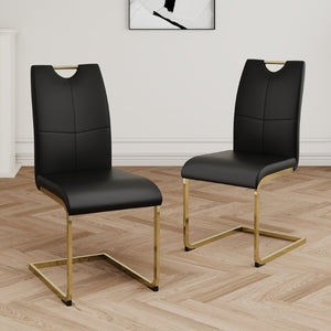 English Elm Modern Faux Leather Dining Side Chairs with Chrome Legs Ergonomic Set of 2 W210127291