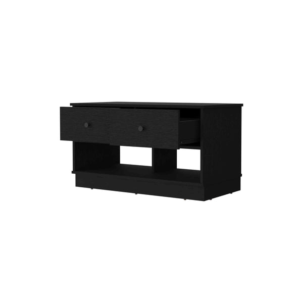 English Elm Tulip Light Oak Storage Bench with Two Drawers and Shelves — Modern Ergonomic Accent for Living Room Black 40 L x 22 W x 5 H B128P148982