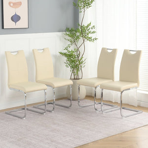 English Elm Modern Pu Leather Dining Chair Set of 2 with Polished Metal Legs for Kitchen W210P375083