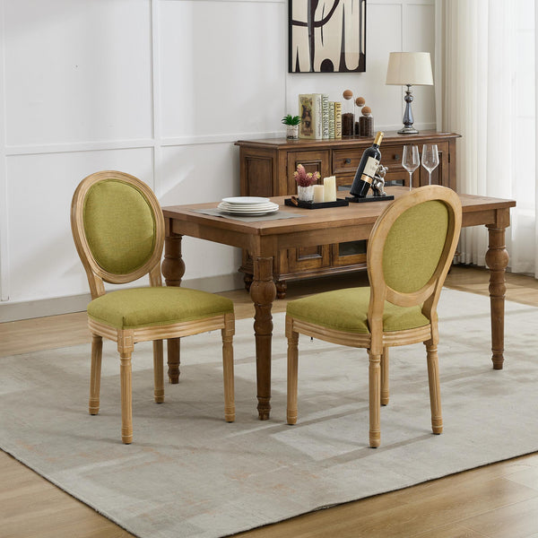 English Elm A&A French Style Solid Wood Dining Chair with Antique Paint, Linen Rattan Back, Plush Cushioning W1143P323333 W1143P323333