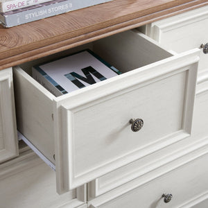 English Elm Modern 7 Drawers Cabinet with Smooth Glide Drawers, Metal Handles & Unique Feet—Slim Farmhouse Storage Tall Chest W2275P233489