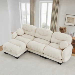 English Elm Pleated Chenille Sectional Sofa with Ergonomic Foam Sculptural Curved Armrests Living Room Beige W5656S00041