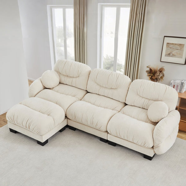 English Elm Pleated Chenille Sectional Sofa with Ergonomic Foam Sculptural Curved Armrests Living Room Beige W5656S00041