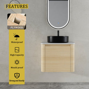 English Elm 24'' Wall-Mounted Bathroom Vanity With Stylish Ceramic Sink, Soft-Close Door & Durable Plywood Design W999S00458