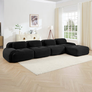 English Elm 4-seat Modular Corduroy Sectional Sofa with Curved Armrests for Living Rooms Black W714S01280