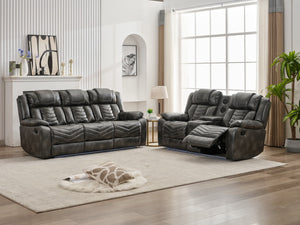 English Elm Ms Two Piece Manual Reclining Sofa Set Faux Leather Led Ambient Living Room Grey W1805S00177