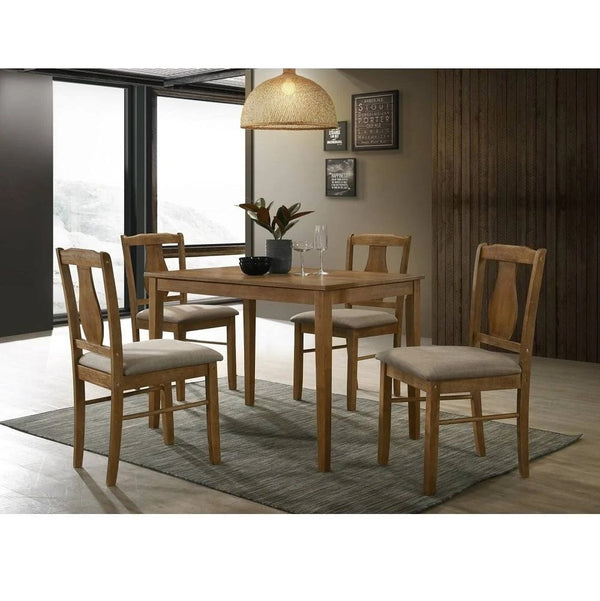 English Elm 5 Piece Antique Natural Oak Wood Dining Set with Cushioned Chairs, Compact Solid Wood Table Brown B011P379420