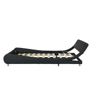 English Elm Faux Leather Platform Bed with RGB LED Lights, App & Remote, Curved Headboard, Wood Slats, Queen W2297P380527