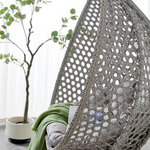 English Elm 76.8-inch Hand Woven Rattan Egg Swing Chair Indoor Outdoor with Cushion Lumbar Pillow Gray W1512P498595